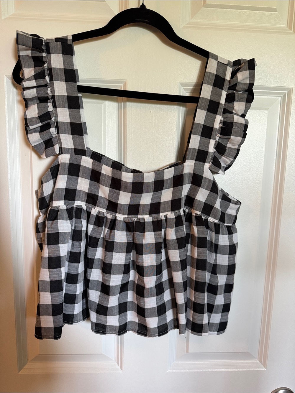 Twenty Black & White Gingham Ruffle Strap Crop Top